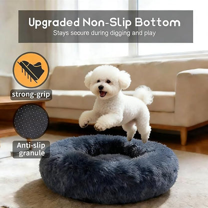 Comfort Donut Dog Bed for Small Dogs, Cat Bed & Pet Bed for Indoor Use, Medium Size with Soft Plush, Round Dog Beds for Large Dogs and Cats (Gray, 36''Lx36''Wx8''Th)