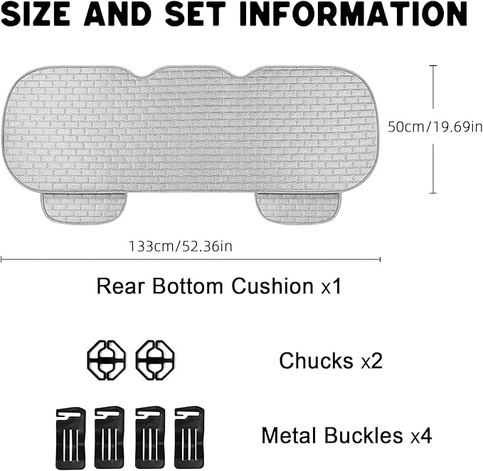 Gray Back Seat Cover, Car Back Seat Cover for Cars Truck SUV, Rear Seat Covers with Storage Pocket, Linen Bottom Backseat Cover for Most Vehicles-Gray,1 Pcs
