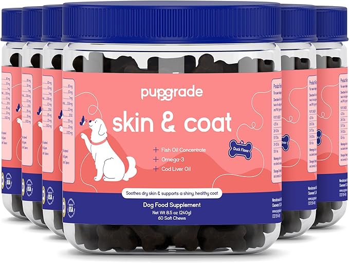 PupGrade Skin & Coat Soft Chew Supplement for Dogs – Supports Healthy Skin, Coat, and Immune Function - Rich in Natural Fish Oil, Omega Fatty Acids, and Vitamins – 360 Soft Chews