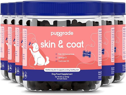 PupGrade Skin & Coat Soft Chew Supplement for Dogs – Supports Healthy Skin, Coat, and Immune Function - Rich in Natural Fish Oil, Omega Fatty Acids, and Vitamins – 360 Soft Chews