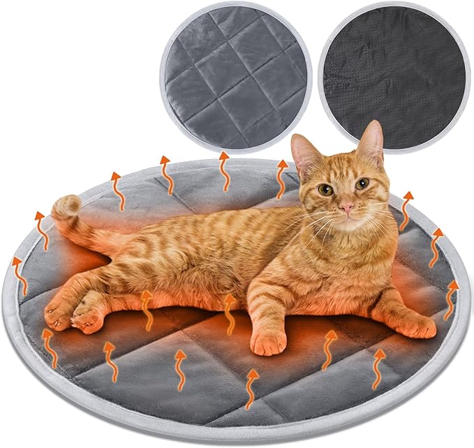 Drydiet 2 Pcs Self Warming Cat Mat Round Self Heating Pad Bed Reversible Machine Washable Heated Bed Anti Slip Warming Pad Pet Mat for Cat Crate Indoor Outdoor(Gray,16 Inch)