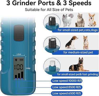 PAPIFFEED Dog Nail Grinder with LCD Display – Quiet Electric Nail Trimmer with Dual LED Light, Safe for Black & Thick Nails, Rechargeable for Small Medium Large Dogs & Cats (Blue)