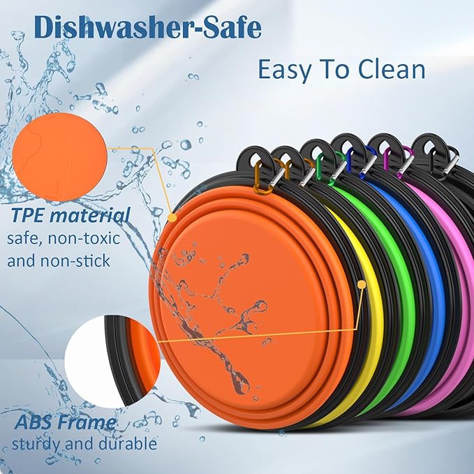 Takfox Collapsible Dog Bowls [3 Pack] 20 oz, Travel Dog Bowls, Pet Bowl Portable Foldable Water Food Feeding Dishes with Carabiner Clip for Traveling Hiking Walking-Black & Green & Blue