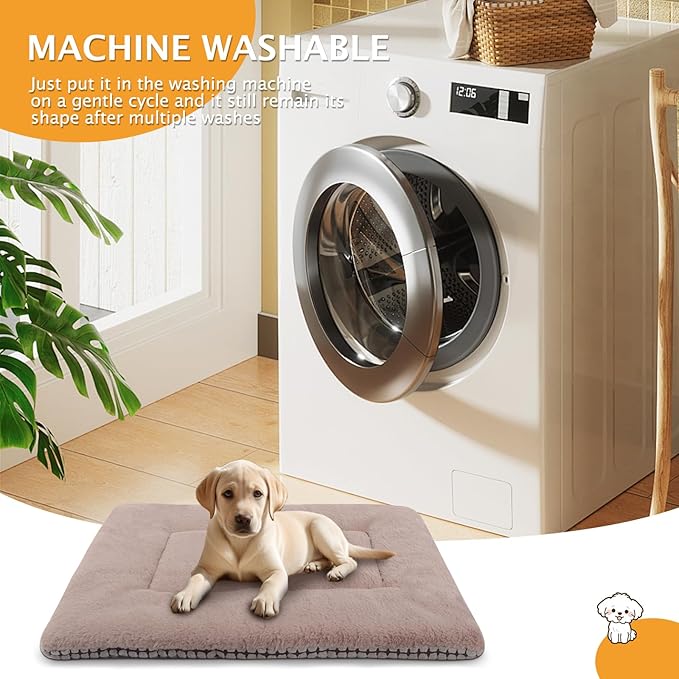 Reversible Dog Bed Mat with Plush and Corn Velvet,Soft Warm Pet Cushion, Dual Purpose Washable Sleeping Mattress Bed for Small Medium Large Dog and Cat XB004 (36"x23", Khaki)