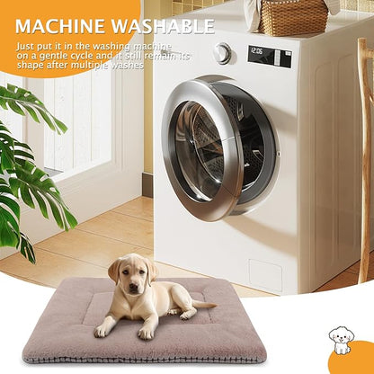 Reversible Dog Bed Mat with Plush and Corn Velvet,Soft Warm Pet Cushion, Dual Purpose Washable Sleeping Mattress Bed for Small Medium Large Dog and Cat XB004 (24"x18", Khaki)