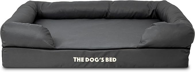 The Dog’s Bed Orthopedic Memory Foam Dog Bed with Bolsters for Large Dogs, High Density Support Mattress, Low Front Entry, Removable Washable Cover, Oxford Fabric, Grey with Black Trim, Large