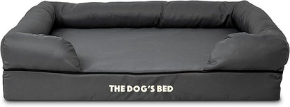 The Dog’s Bed Orthopedic Memory Foam Dog Bed with Bolsters for Large Dogs, High Density Support Mattress, Low Front Entry, Removable Washable Cover, Oxford Fabric, Grey with Black Trim, Large