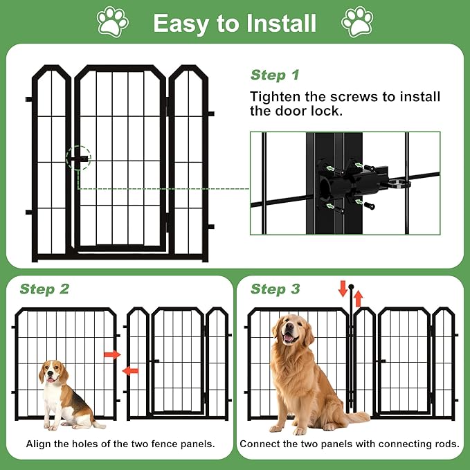 Dog Playpen for Indoor & Outdoor, 24 inch 16 Panels Metal Puppy Playpen for Puppies/Small Dogs, Large Dog Pen with 2 Doors, Sutible for Yard, Camping, Travelling, Black