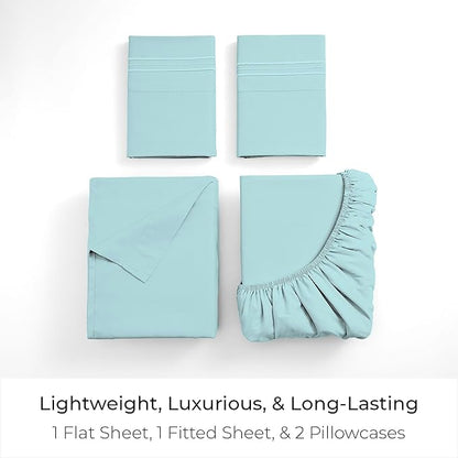 Mellanni Queen Sheets Set - 4 PC Iconic Collection Bedding - Hotel Luxury, Extra Soft, Cooling Bed Sheets - Wrinkle, Fade, Stain Resistant (Queen, Aqua)