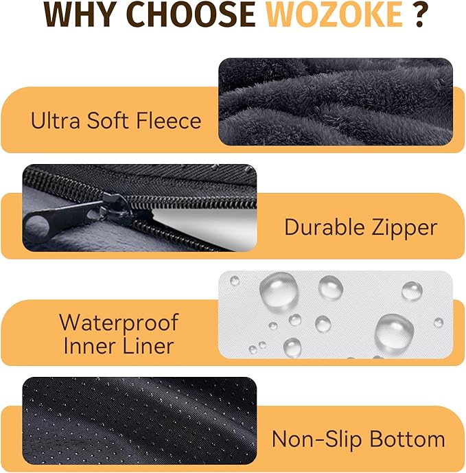 Orthopedic Dog Bed for Large Dogs, Waterproof Dog Bed for Large Size Dogs with Bolsters, Egg Crate Foam Sofa Bed with Washable Removable Cover & Non-Slip Bottom, Dark Grey