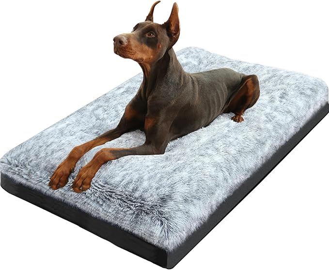 KISYYO Premium Washable Orthopedic Dog Bed – 35" Extra Large Crate Mat with Non-Slip Base, Plush Support for Pets Up to 65 lbs, Grey