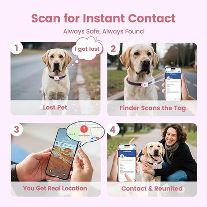Smart Dog Tracker for Collar, for iOS & Android, Pet Location Tracker with Holder, No Monthly Fee, Real-Time Location Updates, IPX6 Waterproof, 365 Days Battery Life, GPS Dog Tracker, Pink