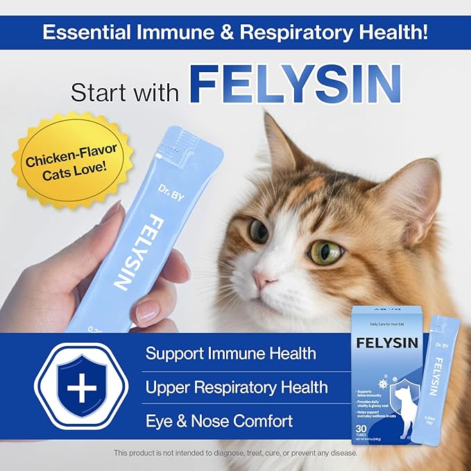 Doctor By FELYSIN L-Lysine for Cats Lickable Immune Support Supplement Allergy Relief, Sneezing, Runny Nose, Cold, Watery Eyes Respiratory Health with Beta-Glucan & Taurine – 30 Individually Packaged
