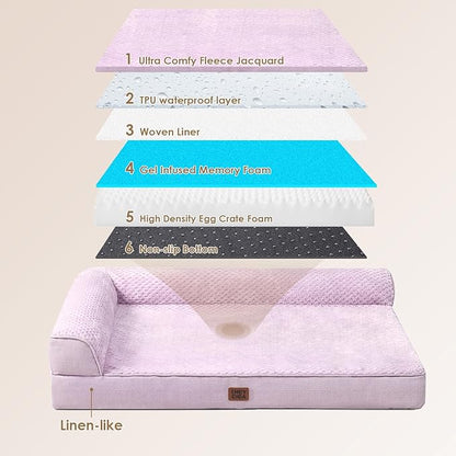 EHEYCIGA Large Dog Bed Memory Foam for Crate, Orthopedic Dog Bed Large Size Dogs with Washable Removable Cover, Waterproof Pet Sofa Couch with Nonskid Bottom, 35x22x6, Lilac