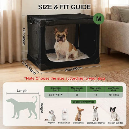 Veraste 24" L x 17" W x 17" H Collapsible Travel Dog Crate, Portable Soft Dog Kennel for Small Medium Pets up to 30 lbs, 4-Door Foldable Travel Crate with Durable Mesh & Storage Bag, Black