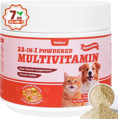 Wellix 7.02oz Vitamins Taurine Powder for Dogs&Cats, All-in-One Multivitamin with Colostrum, Itch Relief, Immune Support, Digestive Support, Chicken Flavor Pet Vitamins and Supplements