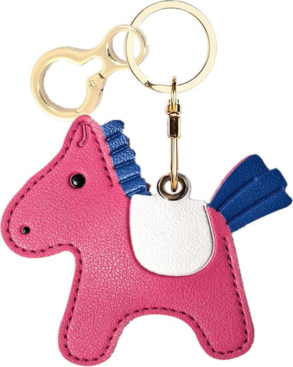 Leather Keychain Holder Case Compatible with AirTag,Cute Protective Cover with Keyring,Anti-Scratch Finder GPS Tracker Case for Wallet Keys,bag,pets,Backpack(Horse F)