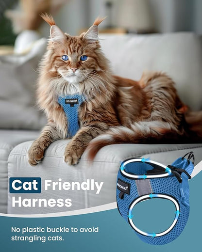 FAYOGOO Cat Harness and Leash Set | Upgrade Step-in Escape Proof Harness | Lightweight Soft Vest, No-Choke Design for Walking, Travel, Camping (Tranquil Teal)