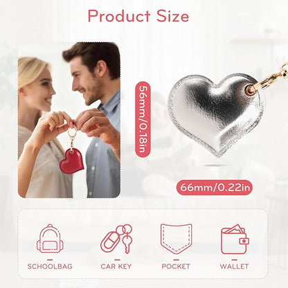Leather Charm Keychain Holder Case Compatible with AirTag,Cute Protective Heart-Shaped Cover with Luxe Ring Clip,Finder GPS Tracker Case for Wallet Keys,Bag,Pets(Silvery)