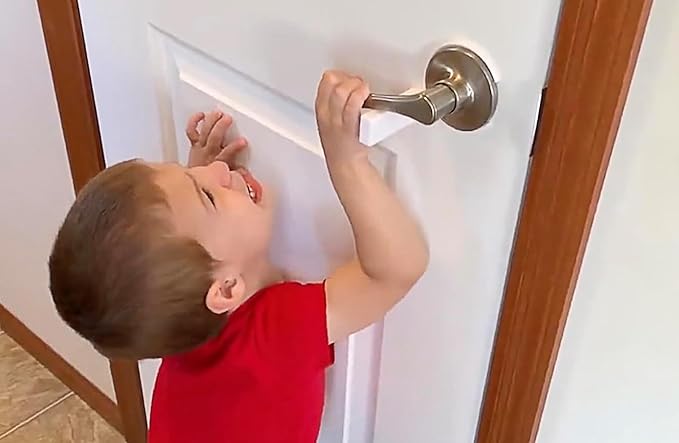 Pet Proof Door Lever Lock - No Adhesive Child Proof Door Lever Lock for Cats and Dogs (White Circle Universal)