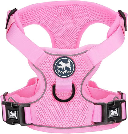 PoyPet Reflective Soft Breathable Mesh Dog Harness No Choke Double Padded Vest Adjustable(Light Pink,M)