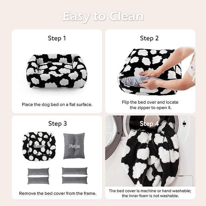 JOEJOY XL Dog Beds Large Sized Dog, Rectangle Washable Orthopedic Pet Bed with Removable Zipper Cover, Cute Soft Calming Puppy Pet Bed with Jacquard Shaggy Plush & Non Skid Bottom