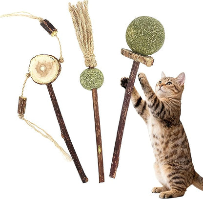 3PCS Natural Catnip Chew Toys | Silvervine & Sisal Rope | Dental Care & Anxiety Relief | Indoor Cats 6+ Months | Teething Kitten Toys