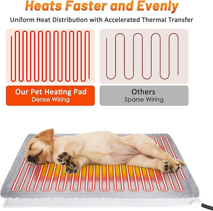 Cat Heating Pad, Waterproof Heated Cat Dog Bed with Adjustable Temperature & Timer, Electric Pet Mat for Indoor Cats Dogs, Chew Resistant Steel Cord（Large : 35"x24" Gray）