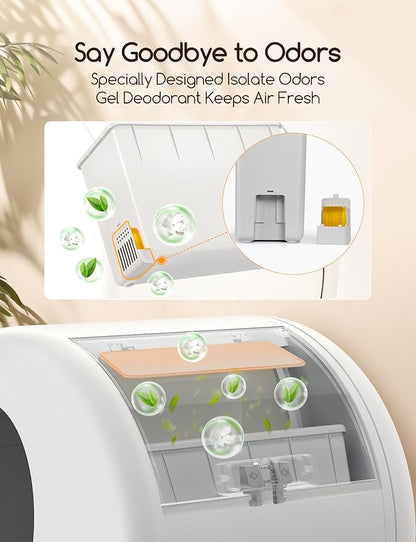 MeoWant Self-Cleaning Cat Litter Box, Integrated Safety Protection Automatic Cat Litter Box for Multi Cats, Extra Large/Odor Removal/APP Control Smart Cat Litter Box with Mat & Liner