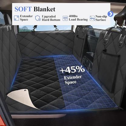 Back Seat Extender for Dogs Truck-Large Space, Blanket Dog Pet Seat Cover Back Seat Holds 400lbs, Backseat Dog Hammock for Crew Cab Trucks F150, RAM1500, Sierra, Tundra, Silverado, Black