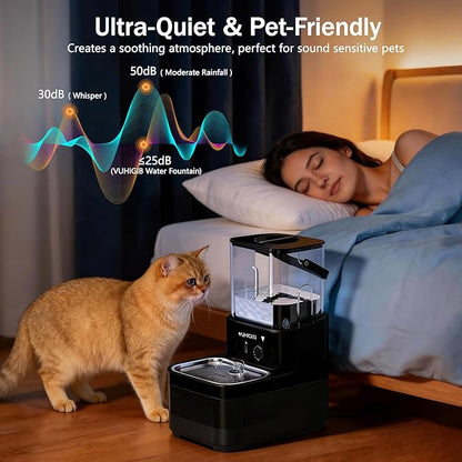 Wireless Cat Water Fountain, Wastewater Separation No Filter Cotton 3L Automatic Cat Water Dispenser Ultra Quiet Stainless Steel Pet Water Fountain for Cats Small Dogs Multiple Pets Indoor