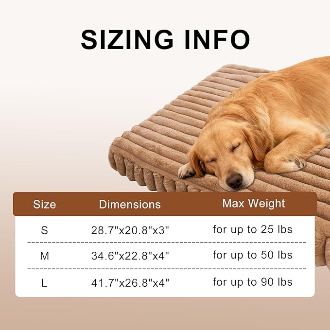 Dog Beds Flat Dog Crate Bed Waterproof for Meduim Large Dogs with Plush Removable Washable Cover Anti Slip Bottom for Indoor,Khaki,41.7"x26.8"