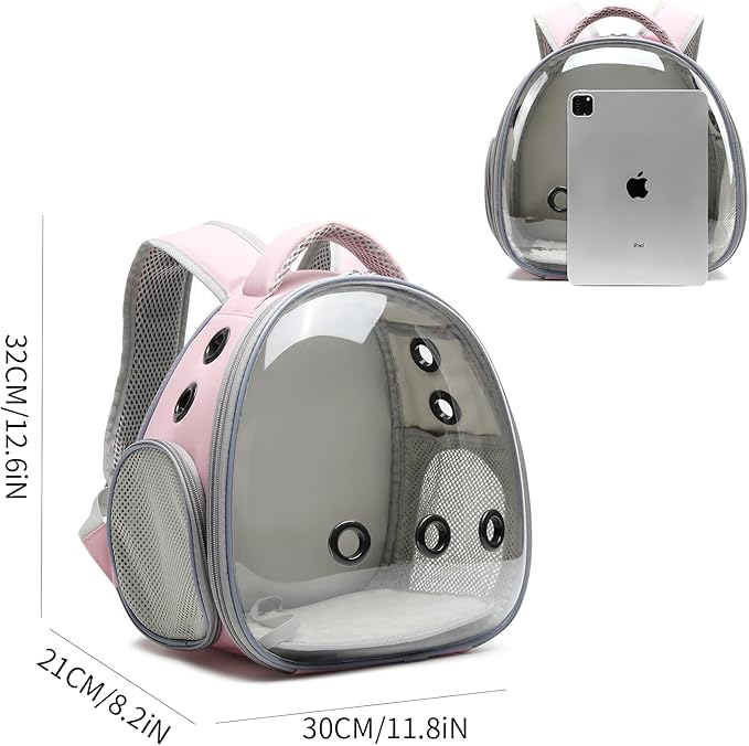 Portable Travel pet Backpack Carrier Hamster Bag Guinea Pig Bird Small Dog cat Turtle Carrier Rabbit Cage Squirrel Bearded Dragon Breathable Hangbag (Pink)