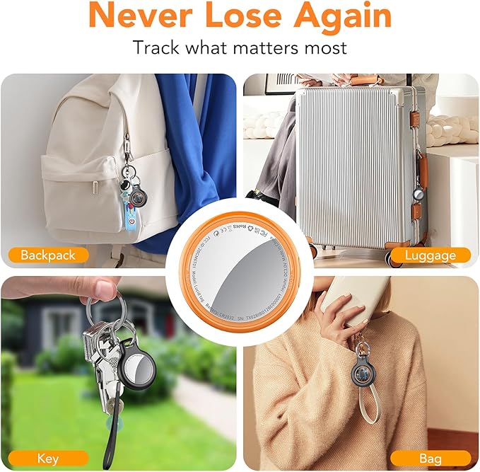 2026 New [Apple MFi Certified] (iOS Only) Tracker Tags-4 Pack, Bluetooth 5.3 GPS Tracker for Apple Find My, Replaceable Battery, 100dB Key Finder and Item Locator for Car, Keys, Luggage, Orange