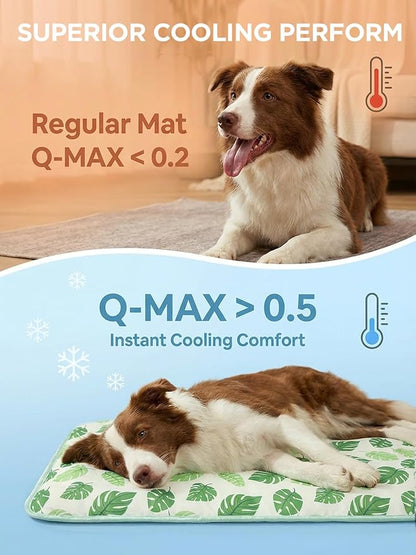 Dog Cooling Mat for Dogs & Cats, Soft Breathable Cooling Pad for Dog Bed, 43"x32" Self Cooling Crate Mat for Dogs, No Gel Washable Non-Slip Pet Cooling Mat Indoor Outdoor, Leaf