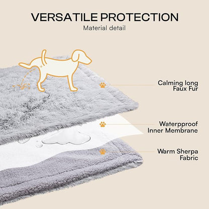 Luciphia Large Waterproof Dog Blanket for Pet Washable Liquid Proof Bed Intimacy Protection Shaggy Plush Calming Long Faux Fur Couch Cover Calming Cat Throw Blankets, Mist Grey, 60" x 80"