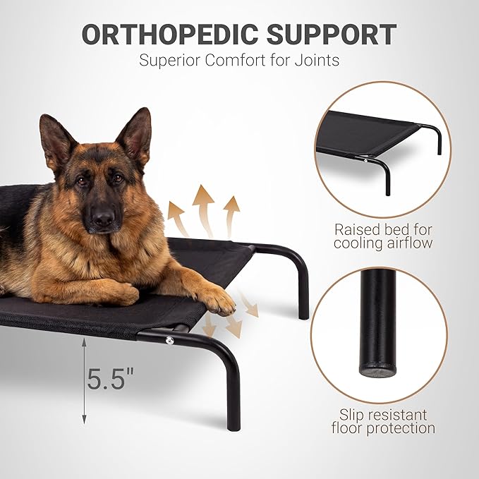 Tailwaggz Elevated Outdoor Dog Bed with Fan - Cooling Dog Bed for Large Dogs, Waterproof Cot Easy to Assemble, 3 Wind Speed, Raised Dog Bed with Washable Mesh Cover, Durable, Non Slip, Up to 85 lbs