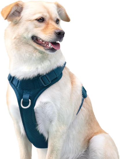 No Pull Dog Harness for Small Medium Large Dogs - Adjustable 2 Layer Mesh Dog Vest with Dual Clip, Escape Proof, Quick Release, Lightweight Breathable Mesh for Walking Hiking (Prussian Blue,M)