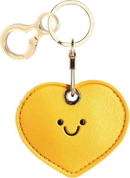 Leather Keychain Holder Case Compatible with AirTag,Cute Protective Cover with Keyring,Anti-Scratch Finder GPS Tracker Case for Wallet Keys,bag,pets,Backpack(Yellow Heart)