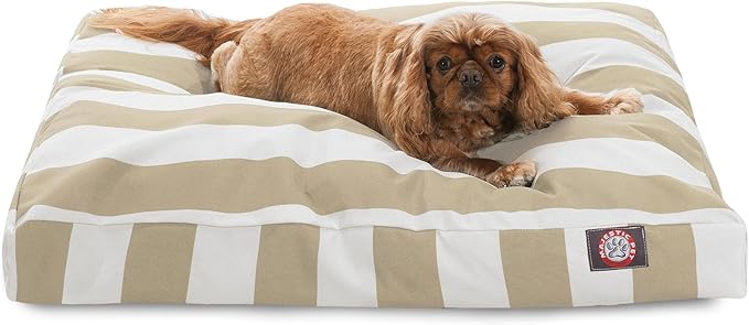 Majestic Pet Shredded Memory Foam Dog Bed Medium with Removable Washable Cover 35x29x4 Inch - Rectangle Orthopedic Dog Bed for Senior Dogs–Flat Durable Dogs Crate Bed - Vertical Stripe - Sand