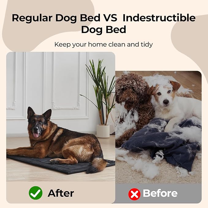 Chew Proof Dog Crate Pad - Indestructible Durable Dog Bed for Aggressive Chewers, Machine Washable & Waterproof Indoor Outdoor Tough Kennel Pad for Small Dogs (X-Small (17"x23"))