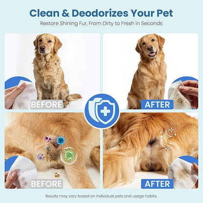 Natural Pet Grooming Wipes, 100 Fresh Counts, Extra Moist & Thick for Dogs & Cats, Puppies & Kittens Set of 2