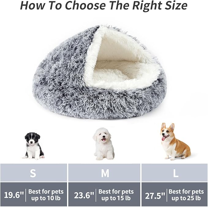 Dog Bed Round Hooded Plush Cat Cave Self Warming Pet Bed Donut Anti Anxiety Fluffy Pet Bed for Puppy and Kitty
