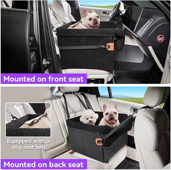 TKYZ Dog Car Seats for Small Medium Dogs,PU Leather Car Seat Boosters,Foldable Puppy Cat Carseats (Black, Medium Dog)