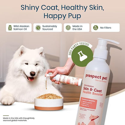 Skin & Coat Health Booster - Wild Alaskan Salmon Oil for Dogs, Liquid Omega 3 Fish Oil Supplement with EPA & DHA Fatty Acids for Coat, Itchy Dry Skin Relief, Shedding, Joints, 8 oz