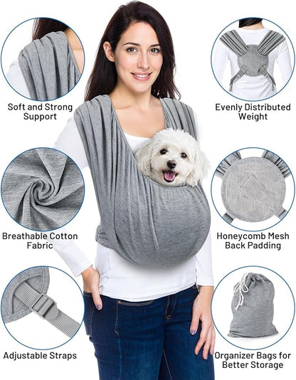 Dog Sling Carrier for Small Dogs, Front Pet Sling Carrier Chest, Adjustable Reducing Back Stress Cat Sling for Small Pet up to 20lbs, Hands Free Puppy Sling for Travel or Everyday Use (Light Grey)