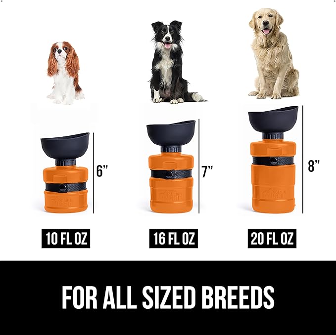 GORILLA GRIP Dog Water Bottle, Portable Water Bowl Dispenser for Dogs, 16 oz Leak Proof Pet Travel Squeeze Bottles, Food Grade Silicone, To Go Puppy Essentials, Hiking Camping Trip Accessories, Orange