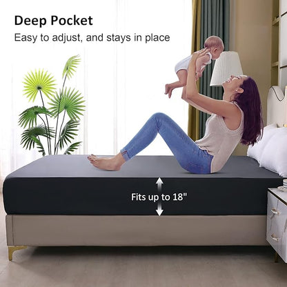 Waterproof Mattress Protector King, Fitted Sheet Style Breathable Mattress Cover with Deep Pocket Fits Up to 18'', Noiseless Bed Cover for Kids Adults Pets, Machine Washable (Dark Gray, 76'' X 80'')