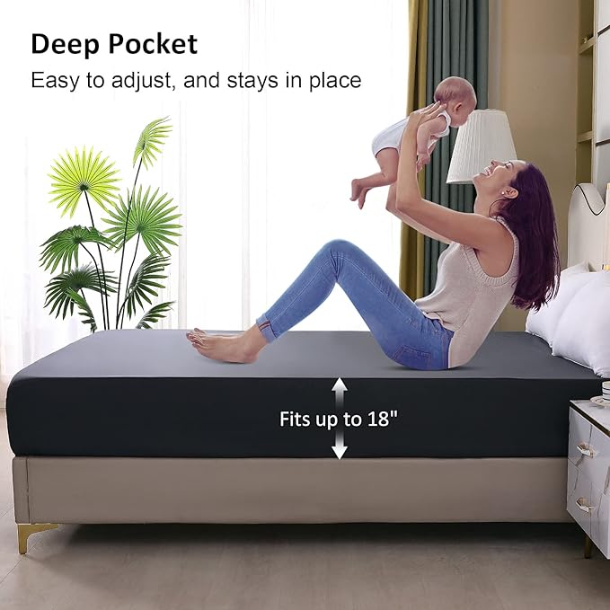 Twin Mattress Protector Waterproof, Fitted Sheet Style Breathable Mattress Cover with Deep Pocket Fits Up to 18'', Noiseless Bed Cover for Kids Adults Pets, Machine Washable (Dark Gray, 39'' X 75'')