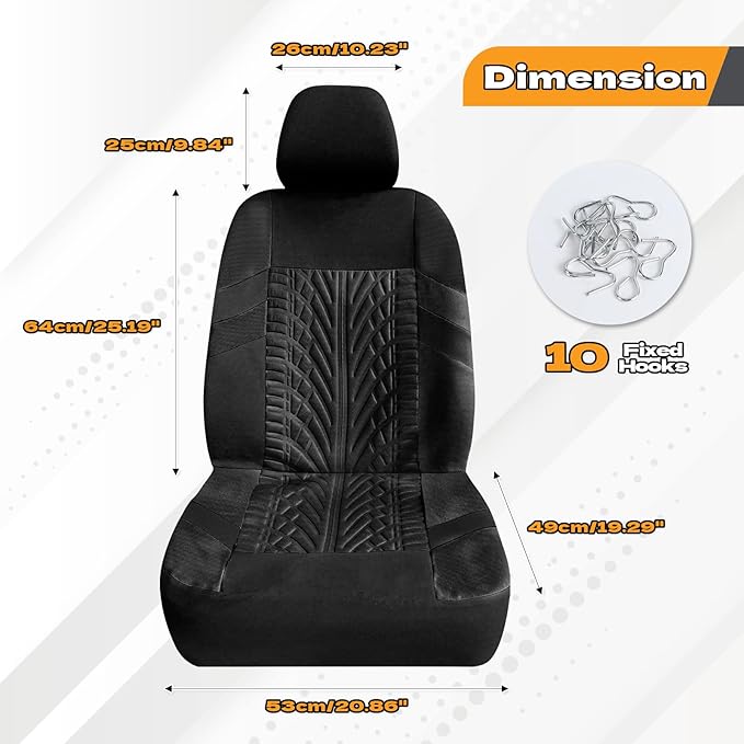 2PCS Car Front Seat Cover with 2 Headrest Covers, Breathable Waterproof Seat Covers for Front Seats, Universal Seats Cover Protector Car Accessories for Most Vehicles (Black)